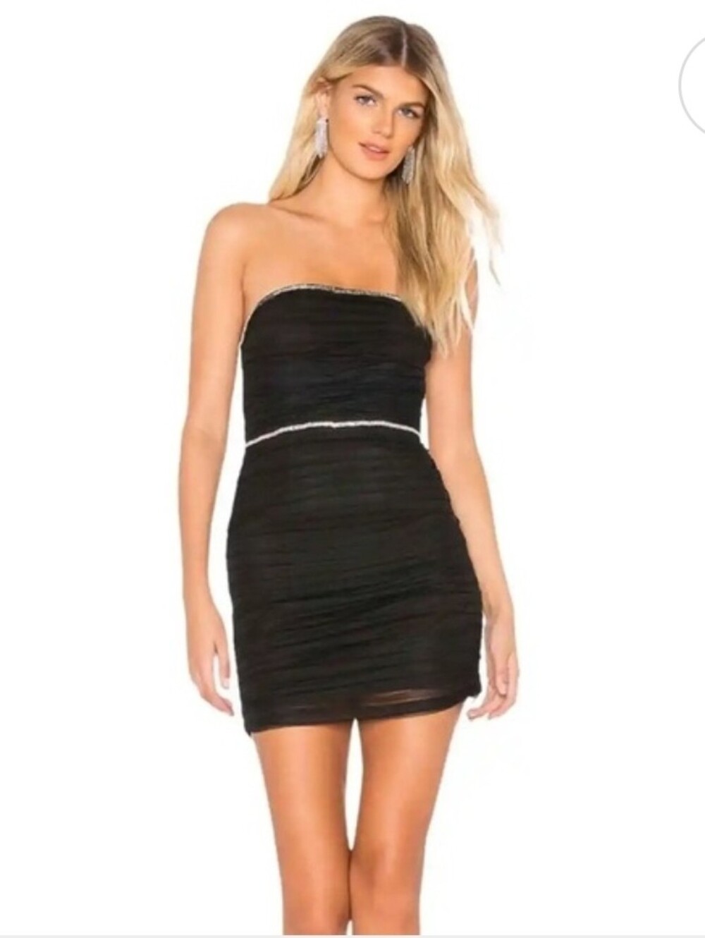 Revolve NBD Black Strapless Mini Dress with Silver Accents